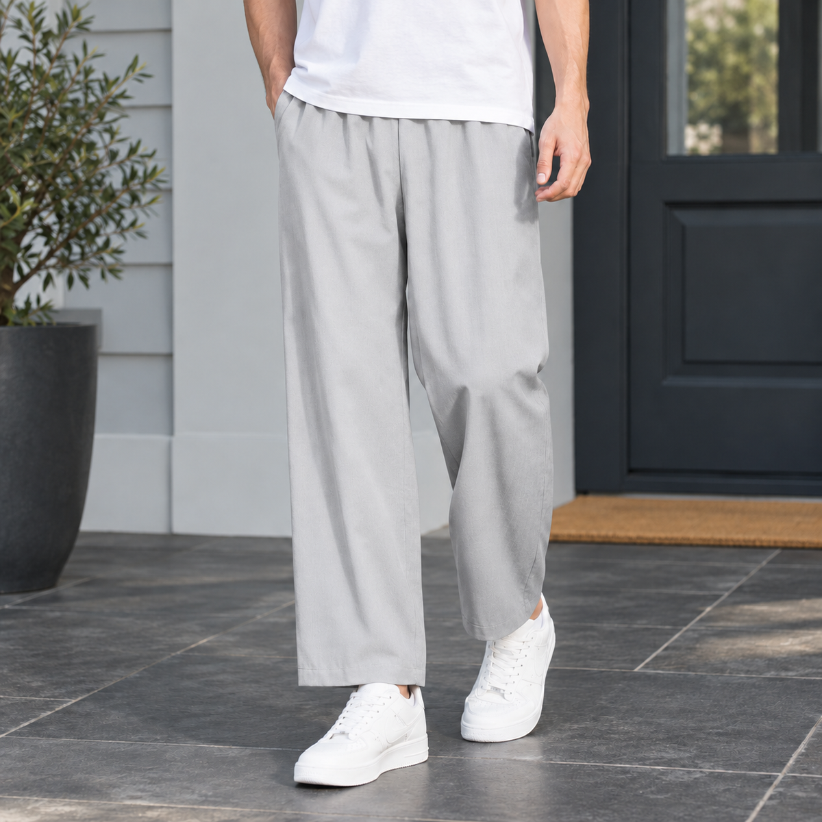 Marco Wide Leg Pants - Light Gray