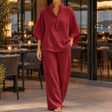 Lucia Relaxed Pants Set - Wine Red