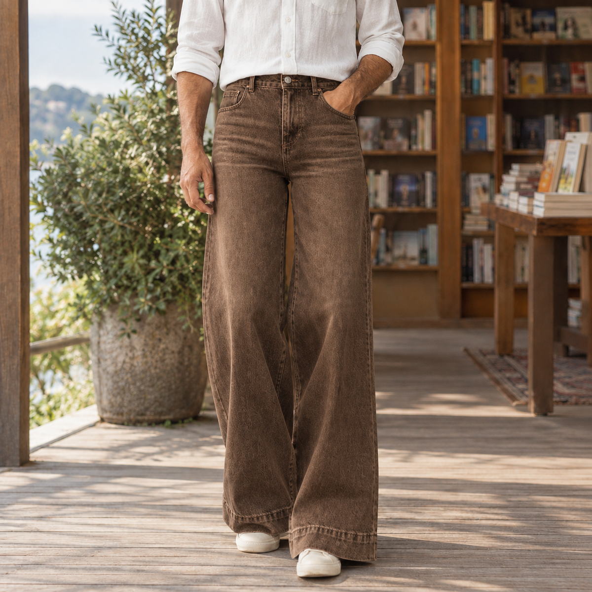 Alphonse Wide Leg Jeans - Dark Brown