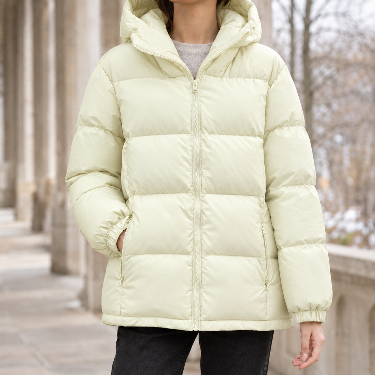 Sienna Hooded Puffer Jacket - Light Yellow