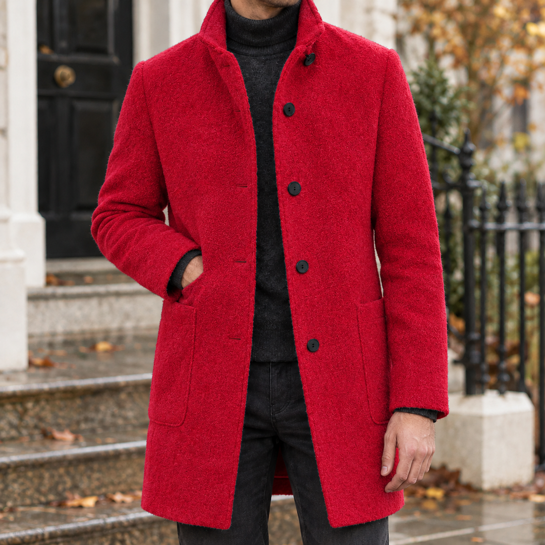 Balthasar Stand Collar Jacket - Red