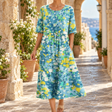 Marissa Gathered Midi Dress - Lake Blue