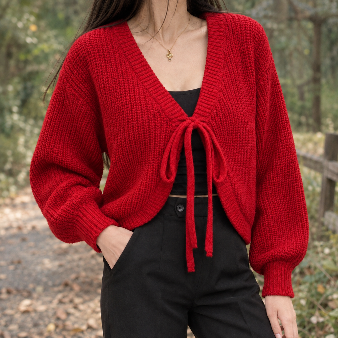 Elena Tie-Front Cardigan - Red