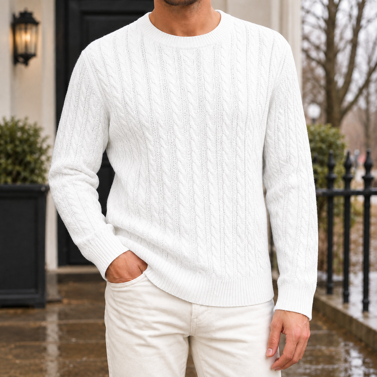 Emilio Cable Knit Sweater - White