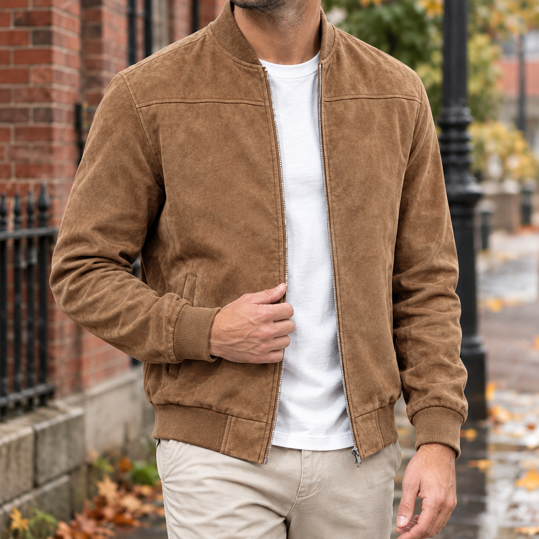 Leander Suede Bomber Jacket - Caramel Brown