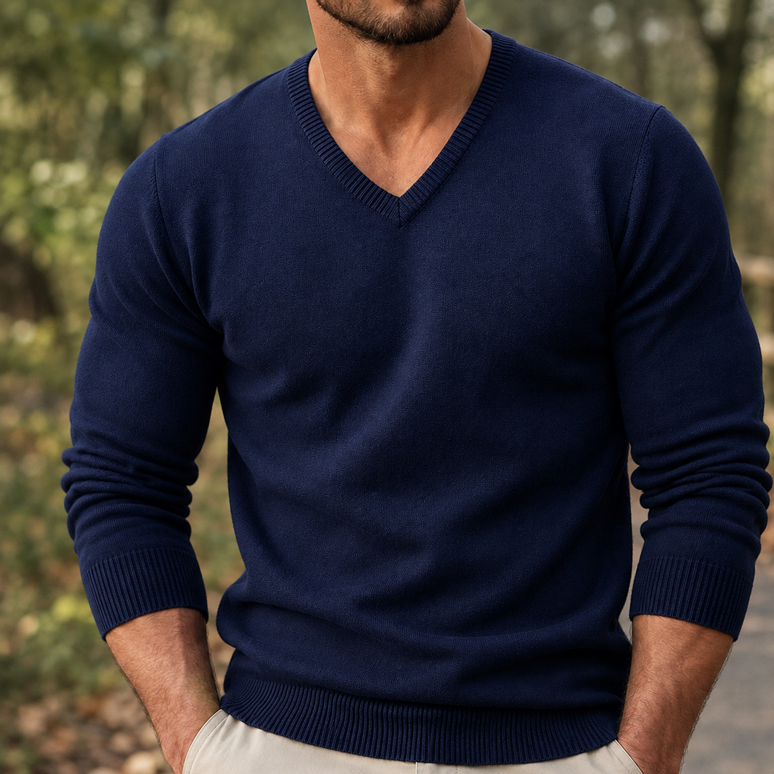 Maximilian V Neck Sweater - Navy Blue