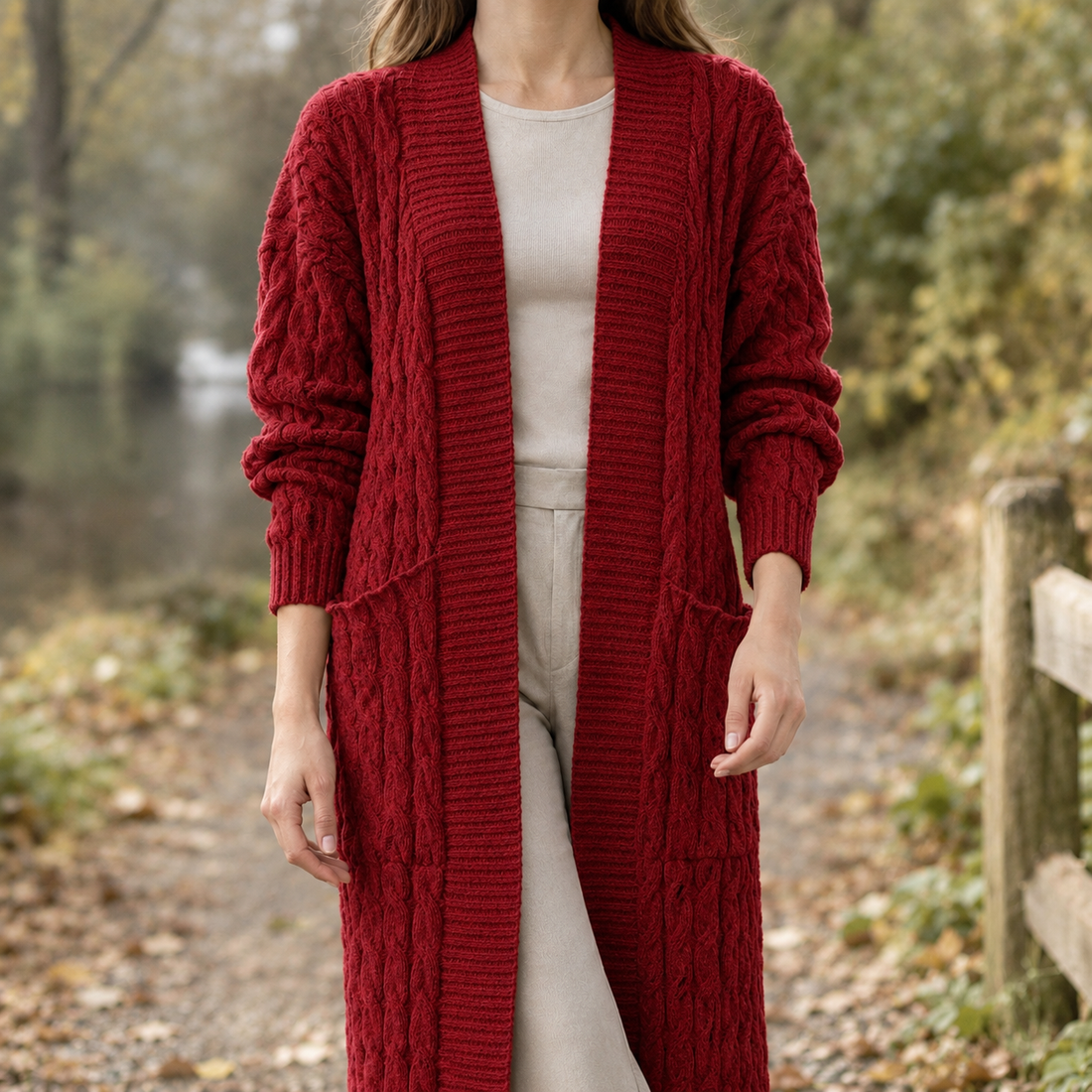 Paloma Cable Knit Cardigan - Deep Red
