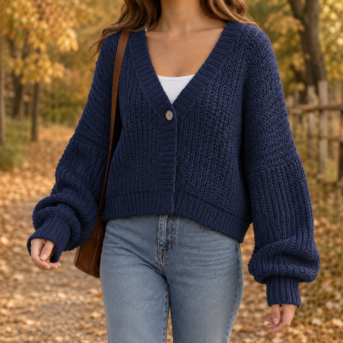 Cassidy One Button Cardigan - Navy Blue