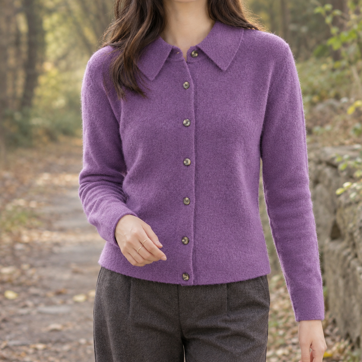 Leonie Cashmere Cardigan - Purple
