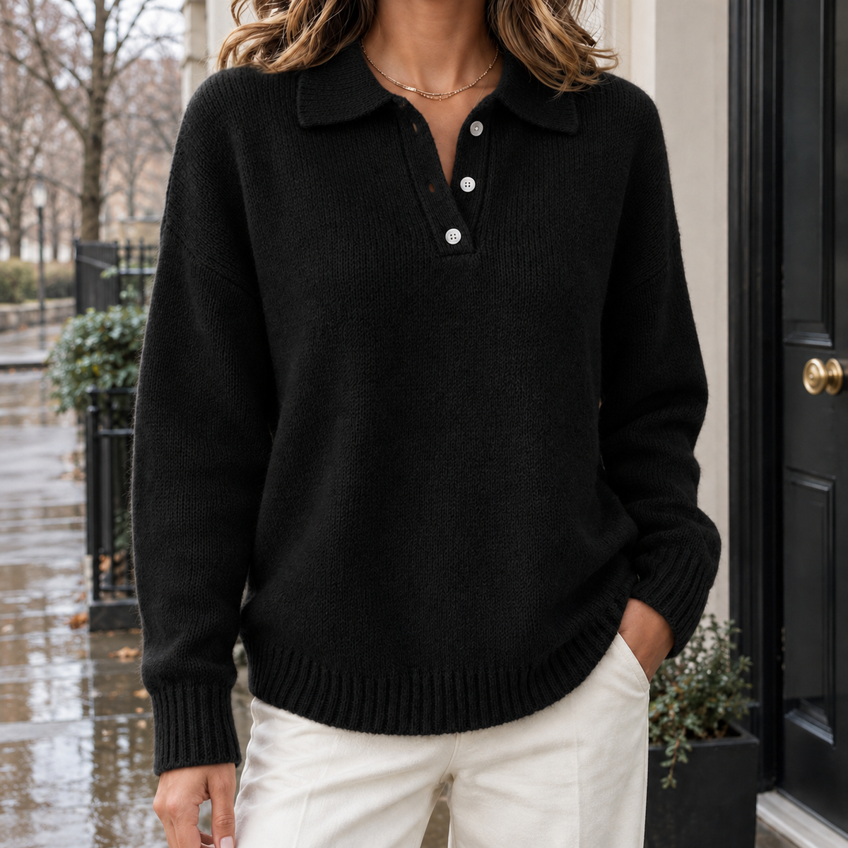 Lucinda Polo Sweater - Black