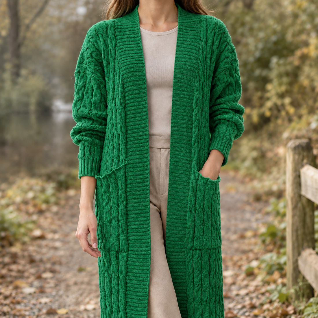 Paloma Cable Knit Cardigan - Green