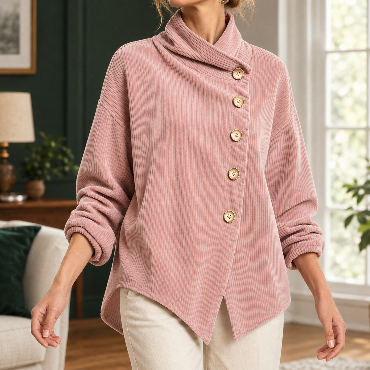 Paige Asymmetric Corduroy Top - Pink