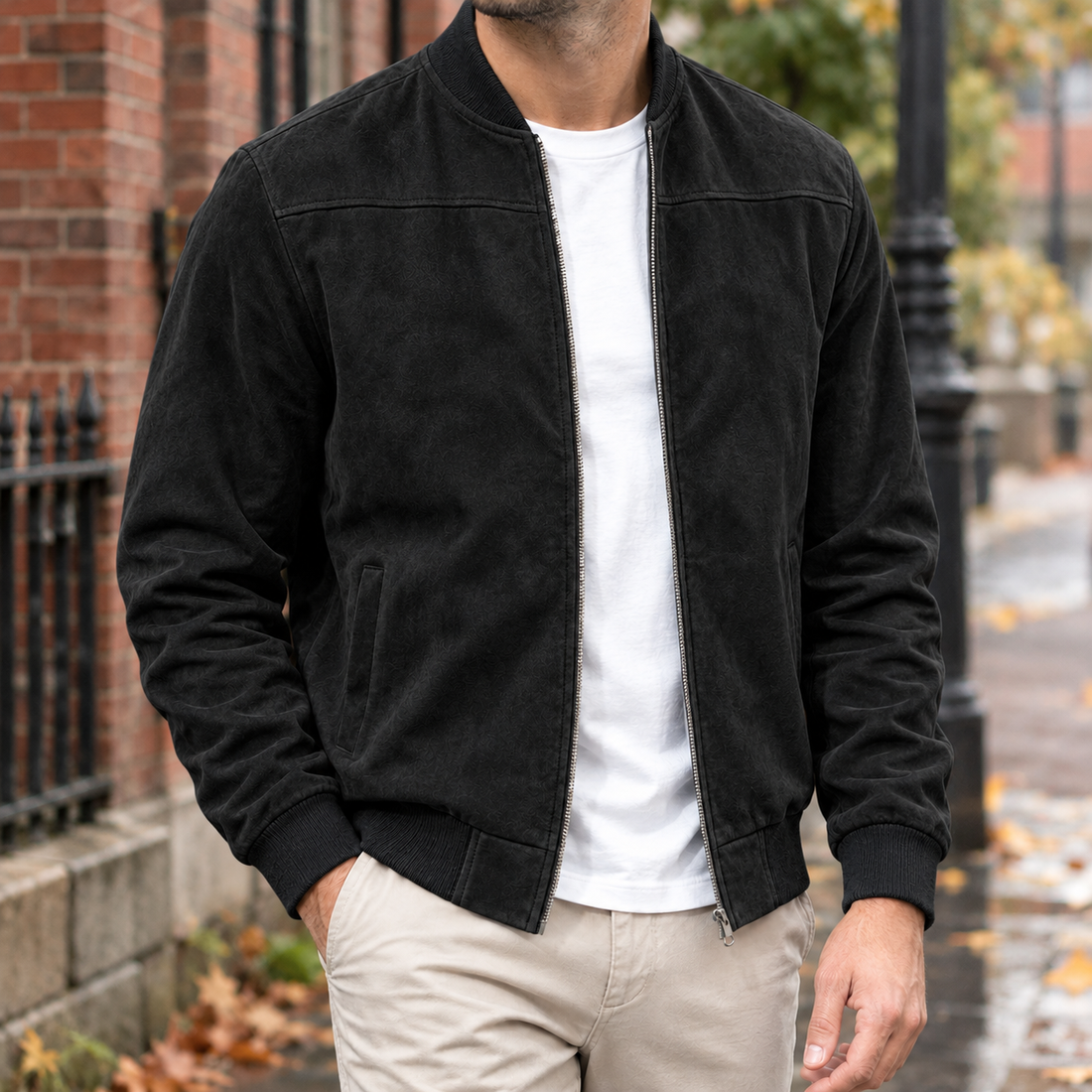 Leander Suede Bomber Jacket - Black