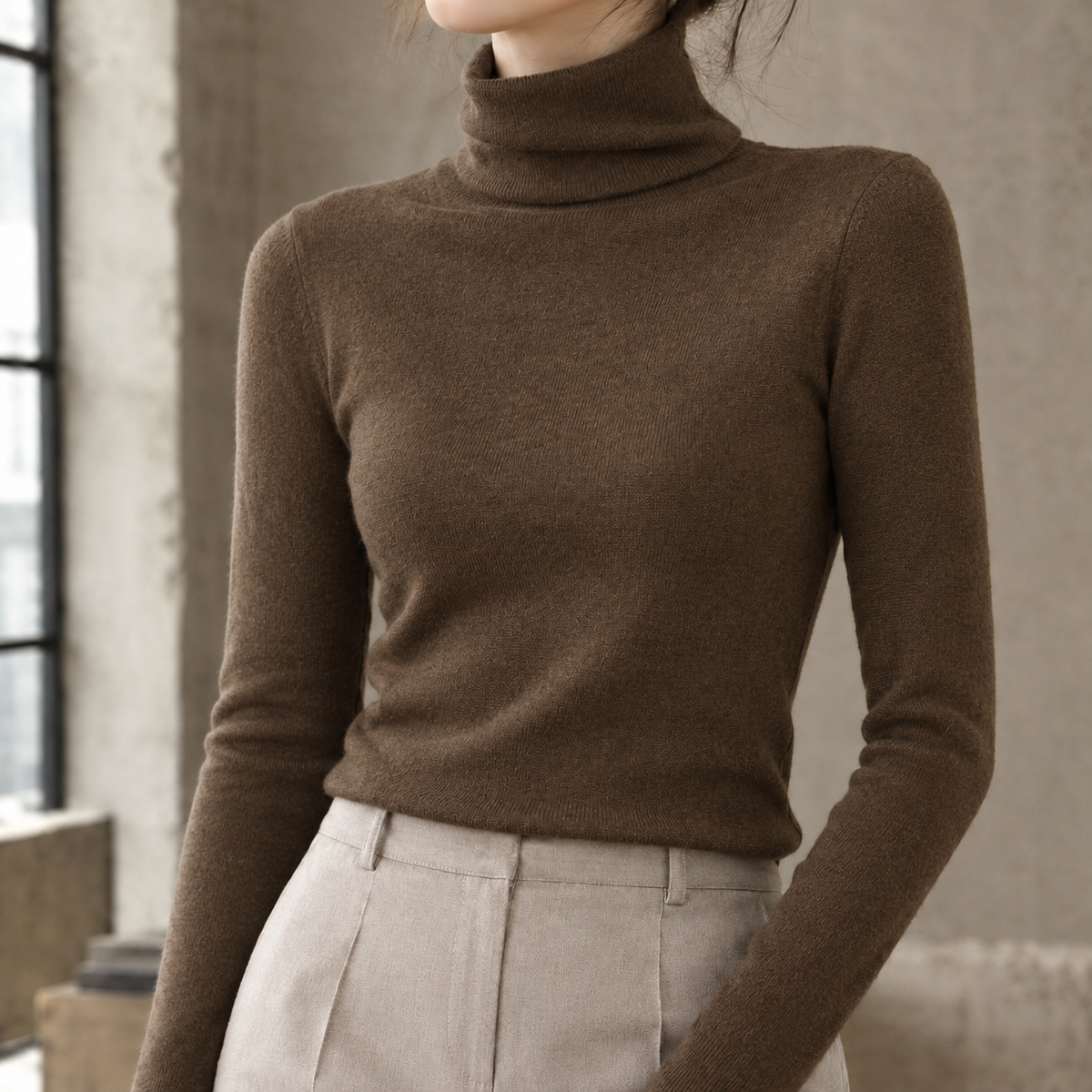 Ilaria Slim Fit Turtleneck - Brown