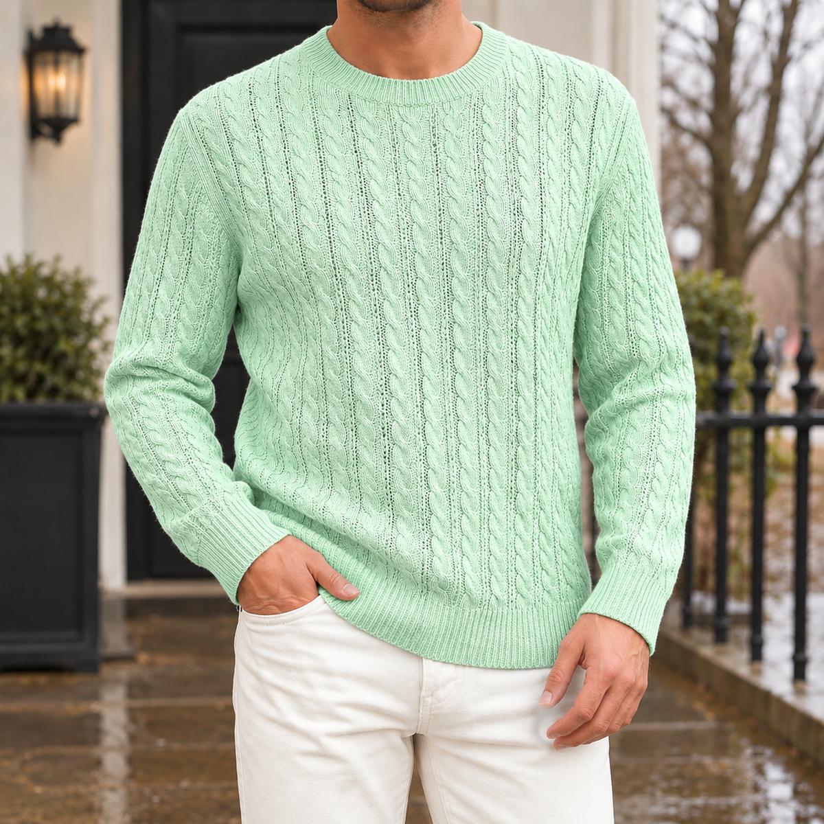 Emilio Cable Knit Sweater - Light Green