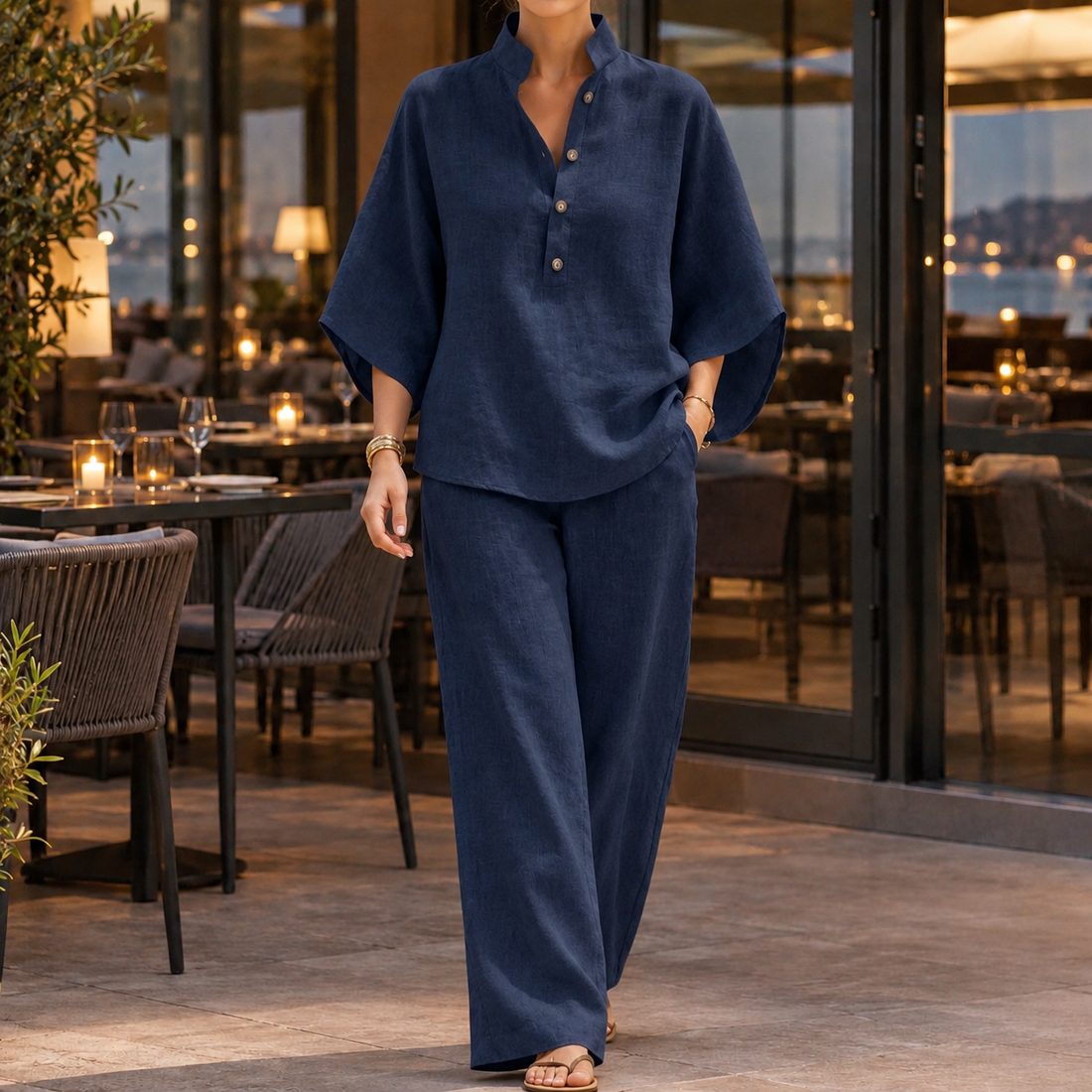Lucia Relaxed Pants Set - Dark Blue