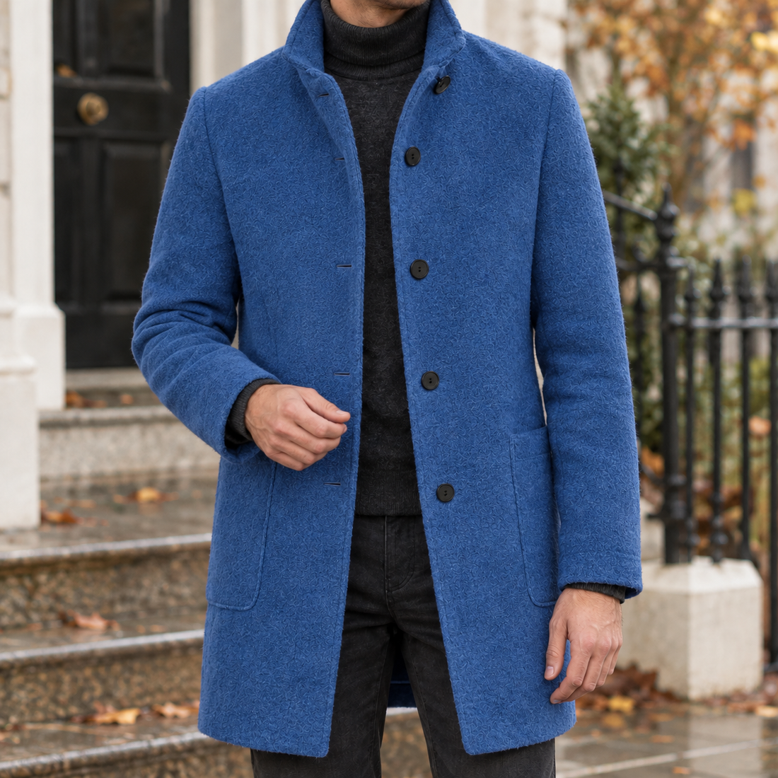 Balthasar Stand Collar Jacket - Denim Blue
