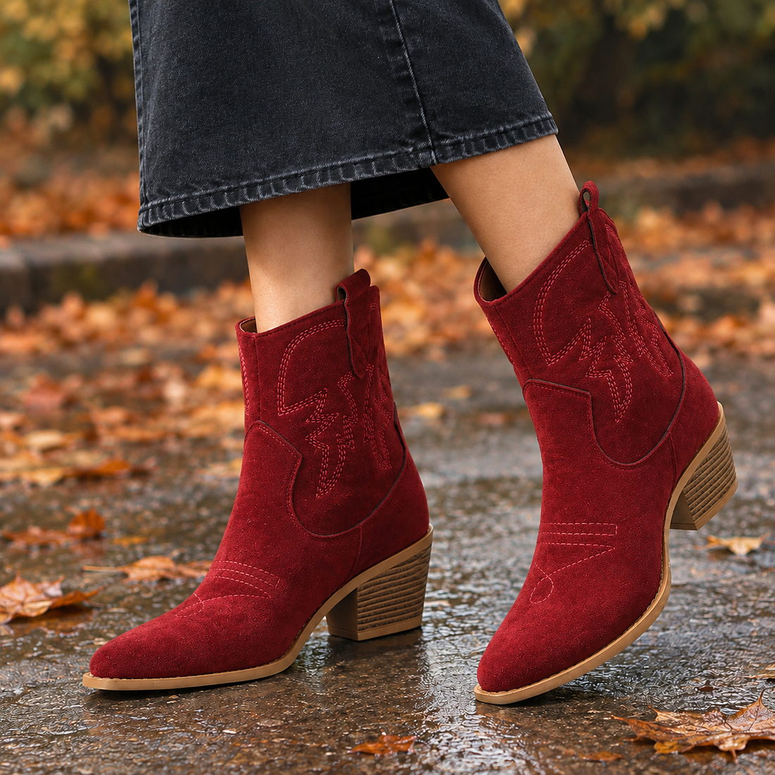 Maderno Suede Western Boots - Red