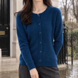 Nadine Round Neck Cardigan - Seaweed Blue